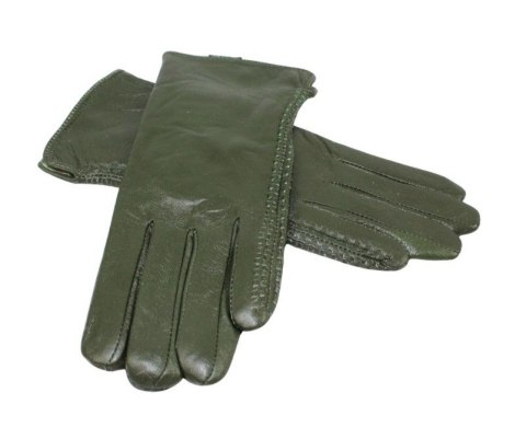 Skórzane Ocieplane Rękawiczki Damskie PolskaGalanteria.pl Ze Skóry Naturalnej CIEMNE OLIWKOWE Rozmiar 9