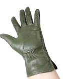 Skórzane Ocieplane Rękawiczki Damskie PolskaGalanteria.pl Ze Skóry Naturalnej CIEMNE OLIWKOWE Rozmiar 9