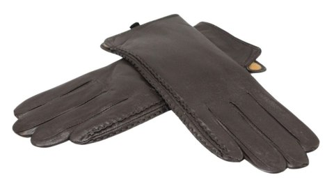 Skórzane Ocieplane Rękawiczki Damskie PolskaGalanteria.pl Ze Skóry Naturalnej CZEKOLADOWE o Rozmiar 7 1/2