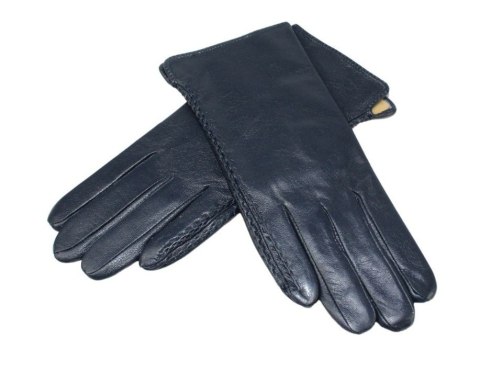 Skórzane Ocieplane Rękawiczki Damskie PolskaGalanteria.pl Ze Skóry Naturalnej GRANATOWE Rozmiar 7 1/2