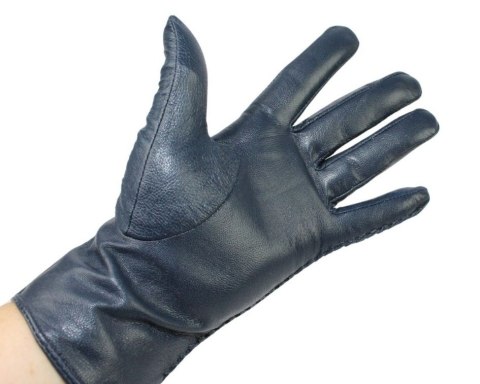 Skórzane Ocieplane Rękawiczki Damskie PolskaGalanteria.pl Ze Skóry Naturalnej GRANATOWE Rozmiar 7 1/2