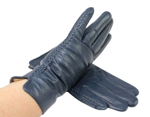 Skórzane Ocieplane Rękawiczki Damskie PolskaGalanteria.pl Ze Skóry Naturalnej GRANATOWE Rozmiar 7 1/2
