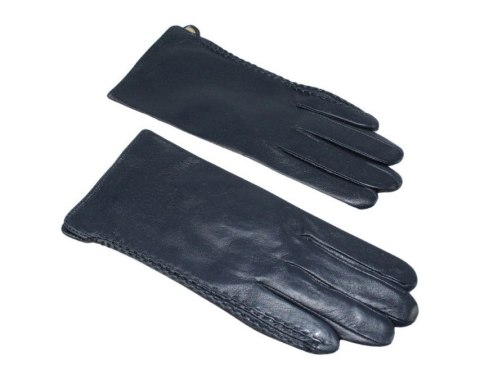 Skórzane Ocieplane Rękawiczki Damskie PolskaGalanteria.pl Ze Skóry Naturalnej GRANATOWE Rozmiar 7
