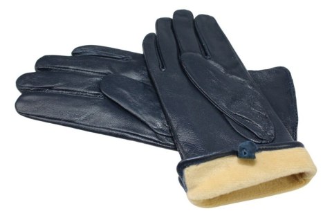 Skórzane Ocieplane Rękawiczki Damskie PolskaGalanteria.pl Ze Skóry Naturalnej GRANATOWE Rozmiar 9