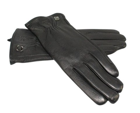 Skórzane Ocieplane Rękawiczki Damskie PolskaGalanteria.pl Ze Skóry Naturalnej Renifera Z Górnym Ściągaczem CZARNE Rozmiar 6 1/2