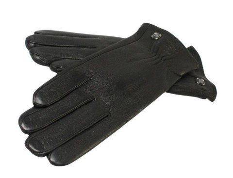 Skórzane Ocieplane Rękawiczki Damskie PolskaGalanteria.pl Ze Skóry Naturalnej Renifera Z Górnym Ściągaczem CZARNE Rozmiar 7 1/2