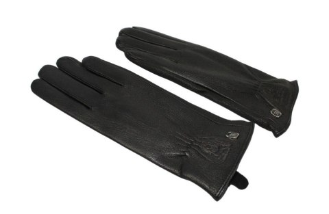 Skórzane Ocieplane Rękawiczki Damskie PolskaGalanteria.pl Ze Skóry Naturalnej Renifera Z Górnym Ściągaczem CZARNE Rozmiar 7 1/2