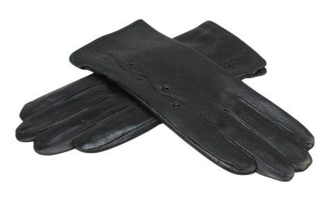 Skórzane Ocieplane Rękawiczki Damskie PolskaGalanteria.pl Ze Skóry Naturalnej Z Wzorkiem CZARNE Rozmiar 7 1/2