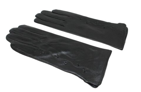 Skórzane Ocieplane Rękawiczki Damskie PolskaGalanteria.pl Ze Skóry Naturalnej Z Wzorkiem CZARNE Rozmiar 8