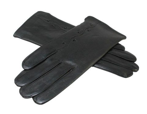 Skórzane Ocieplane Rękawiczki Damskie PolskaGalanteria.pl Ze Skóry Naturalnej Z Wzorkiem CZARNE Rozmiar 9