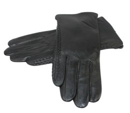 Skórzane Ocieplane Rękawiczki Damskie PolskaGalanteria.pl Ze Skóry Naturalnej Z Wzorkiem Podwójna Nitka CZARNE Rozmiar 7 1/2