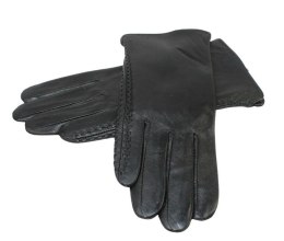 Skórzane Ocieplane Rękawiczki Damskie PolskaGalanteria.pl Ze Skóry Naturalnej Z Wzorkiem Podwójna Nitka CZARNE Rozmiar 7