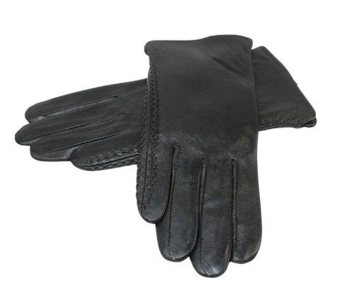 Skórzane Ocieplane Rękawiczki Damskie PolskaGalanteria.pl Ze Skóry Naturalnej Z Wzorkiem Podwójna Nitka CZARNE Rozmiar 7