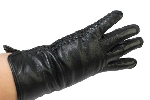 Skórzane Ocieplane Rękawiczki Damskie PolskaGalanteria.pl Ze Skóry Naturalnej Z Wzorkiem Podwójna Nitka CZARNE Rozmiar 7