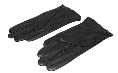 Skórzane Ocieplane Rękawiczki Damskie PolskaGalanteria.pl Ze Skóry Naturalnej Z Wzorkiem Podwójna Nitka CZARNE Rozmiar 8 1/2