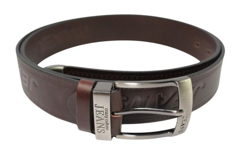 Pasek Męski Skórzany CEZ-MAR (PL) CZEKOLADOWY JEANS "IMITACJA SZYCIA CIENKĄ NITKĄ" Metalowa Końcówka Skóra Licowa EXTRA 40 mm