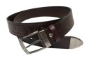 Pasek Męski Skórzany CEZ-MAR (PL) CZEKOLADOWY JEANS "IMITACJA SZYCIA CIENKĄ NITKĄ" Metalowa Końcówka Skóra Licowa EXTRA 40 mm