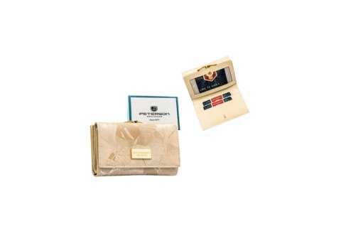 Portfel Damski Skórzany Peterson Klamra I Klapka Skóra Naturalna RFID PTN PS-108 BEŻOWY 14 x 9 x 3 [cm]