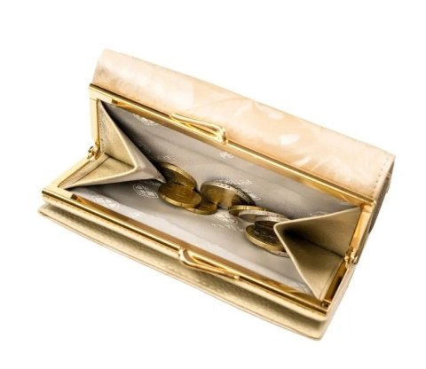 Portfel Damski Skórzany Peterson Klamra I Klapka Skóra Naturalna RFID PTN PS-108 BEŻOWY 14 x 9 x 3 [cm]