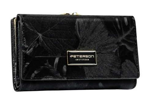 Portfel Damski Skórzany Peterson Klamra I Klapka Skóra Naturalna RFID PTN PS-108 CZARNY 14 x 9 x 3 [cm]