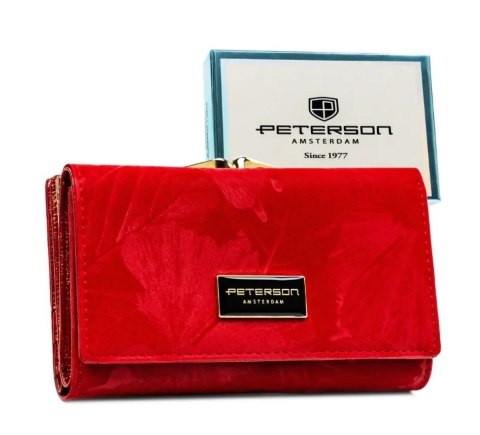 Portfel Damski Skórzany Peterson Klamra I Klapka Skóra Naturalna RFID PTN PS-108 CZERWONY 14 x 9 x 3 [cm]