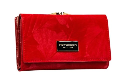 Portfel Damski Skórzany Peterson Klamra I Klapka Skóra Naturalna RFID PTN PS-108 CZERWONY 14 x 9 x 3 [cm]