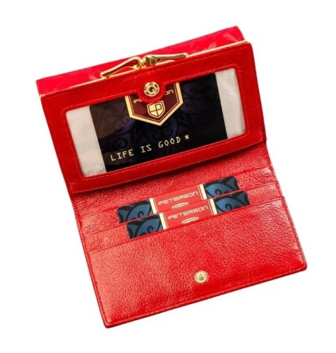 Portfel Damski Skórzany Peterson Klamra I Klapka Skóra Naturalna RFID PTN PS-108 CZERWONY 14 x 9 x 3 [cm]