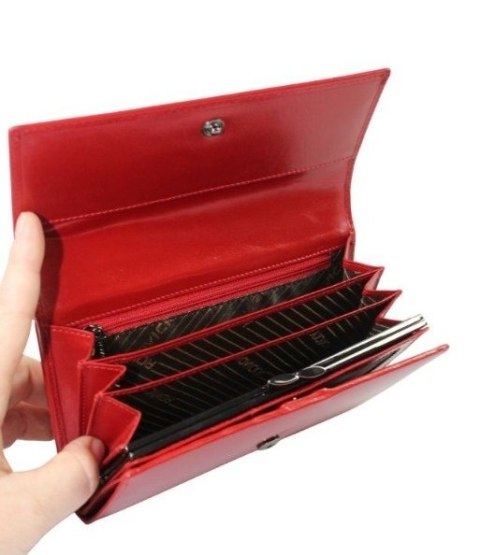 Portfel Damski Skórzany Rovicky (PL) Średni Klamra Z Klapką Wewnątrz Skóra Naturalna CPR 047 CZERWONY 18,5 x 11 x 3,5 [cm]