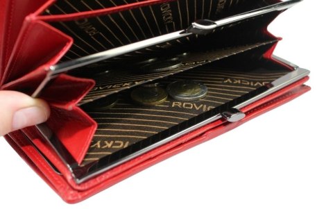 Portfel Damski Skórzany Rovicky (PL) Średni Klamra Z Klapką Wewnątrz Skóra Naturalna CPR 047 CZERWONY 18,5 x 11 x 3,5 [cm]