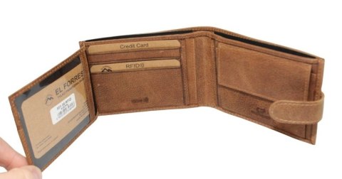 Portfel Męski Skórzany EL FORREST Mały Skóra Bydlęca Poziomy Z Zapinką Jedno Skrzydełko 851 08 RFID BRĄZOWY 11 x 8 x 2 [cm]