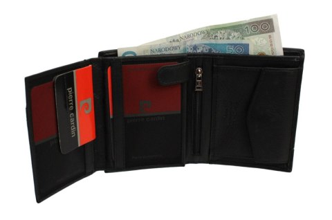 Portfel Męski Skórzany PIERRE CARDIN Skóra Licowa Duży Pionowy Bez Zapięcia Dwa Skrzydełka Z Zapinką Wewnątrz RFID TILAK15-326