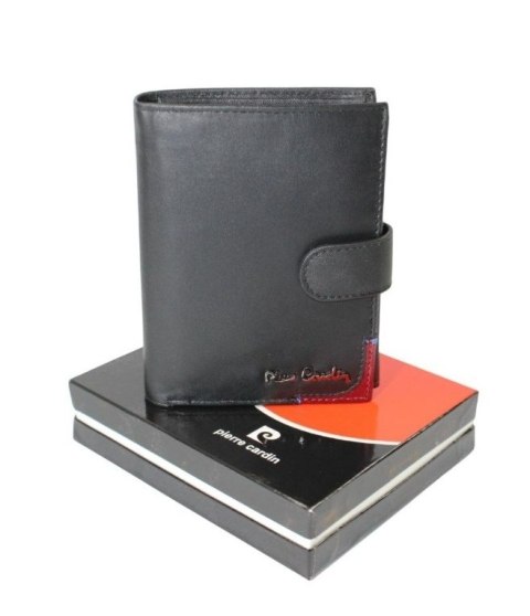 Portfel Męski Skórzany PIERRE CARDIN Skóra Licowa Duży Pionowy Z Zapięciem Z OZDOBNYM ELEMENTEM RFID 326A 12,5 x 10 [cm]