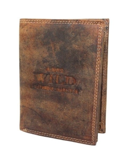 Portfel Męski Skórzany WILD Skóra Licowa Duży Pionowy Bez Zapięcia Zamszowy BRĄZOWY ''De Luxe'' 8932 13 x 10 x 3 [cm]