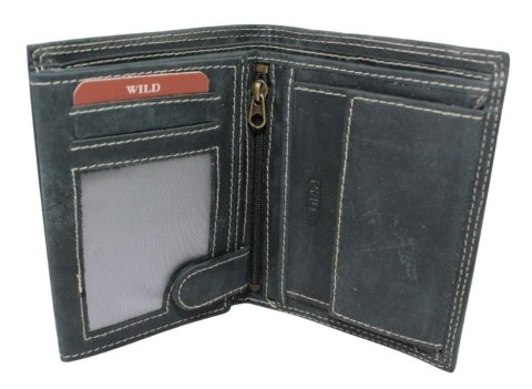 Portfel Męski Skórzany WILD Skóra Licowa Duży Pionowy Bez Zapięcia Zamszowy CZARNY ''De Luxe'' 8932 13 x 10 x 3 [cm]