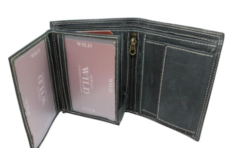 Portfel Męski Skórzany WILD Skóra Licowa Duży Pionowy Bez Zapięcia Zamszowy CZARNY ''De Luxe'' 8932 13 x 10 x 3 [cm]