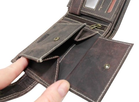 Portfel Męski Skórzany WILD Skóra Licowa Duży Poziomy Z Zapięciem RFID CZEKOLADOWY Zamszowy 9014 12,5 x 10 x 2  [cm]