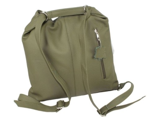 Praktyczny Plecak Skórzany Torebka 2 w 1 MAGRE (PL) AMELIA Skóra Naturalna Licowa OLIWKOWY