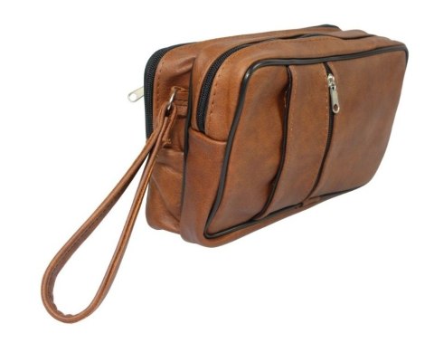 Saszetka Męska Skórzana Bardzo Duża GRETOS (PL) MAKO I Skóra Naturalna KARMELOWY 27 x 16 x 10 [cm]