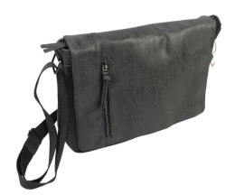 Skórzana Torba JENNIFER JONES Listonoszka Ze Skórzaną Klapką CZARNA 4526 37 x 29 x 14