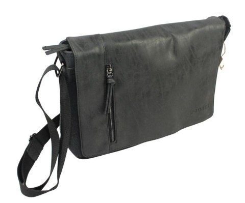 Skórzana Torba JENNIFER JONES Listonoszka Ze Skórzaną Klapką CZARNA 4526 37 x 29 x 14