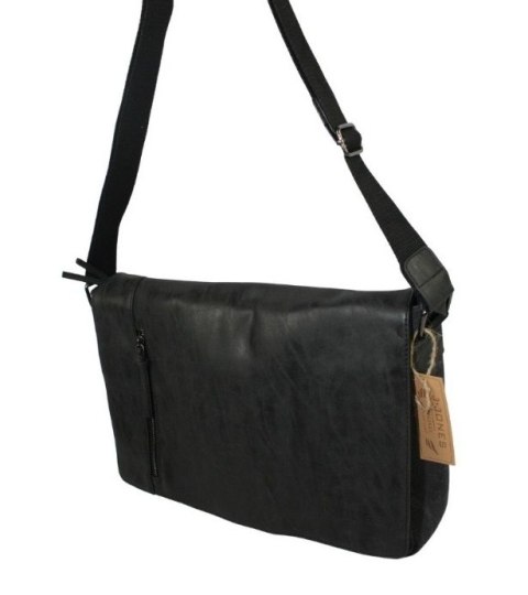 Skórzana Torba JENNIFER JONES Listonoszka Ze Skórzaną Klapką CZARNA 4526 37 x 29 x 14