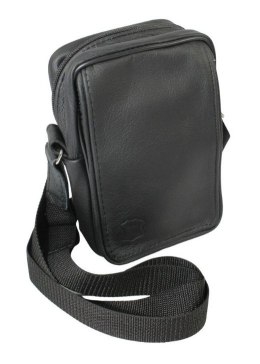 Skórzana Torba Na Ramię Pionowa GRETOS (PL) CZARNA Listonoszka Z Klapką Na Rzep 20 x 13 x 6 [cm]