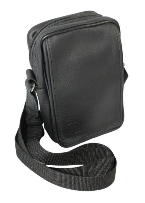 Skórzana Torba Na Ramię Pionowa GRETOS (PL) CZARNA Listonoszka Z Klapką Na Rzep 20 x 13 x 6 [cm]