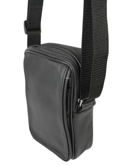 Skórzana Torba Na Ramię Pionowa GRETOS (PL) CZARNA Listonoszka Z Klapką Na Rzep 20 x 13 x 6 [cm]