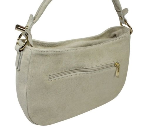 Torebka Skórzana LUKA 24-085 Skóra Naturalna Zamszowa Kremowa 30 x 20 x 9 [cm]