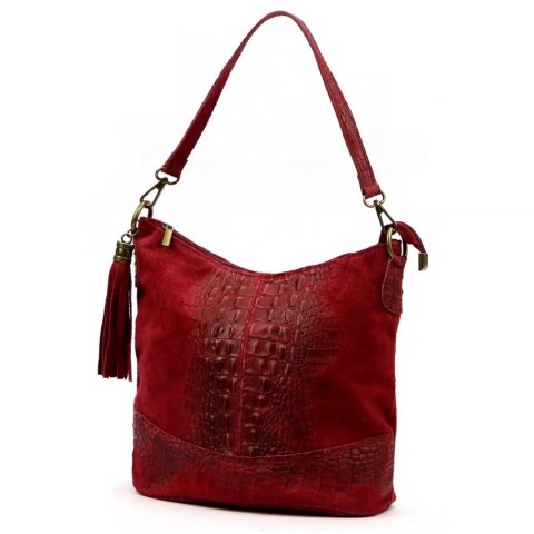 Torebka Skórzana LUKA CROCO MOKKA 26-027 Skóra Naturalna BORDOWA Mozajka 27 x 24 x 16 [cm]