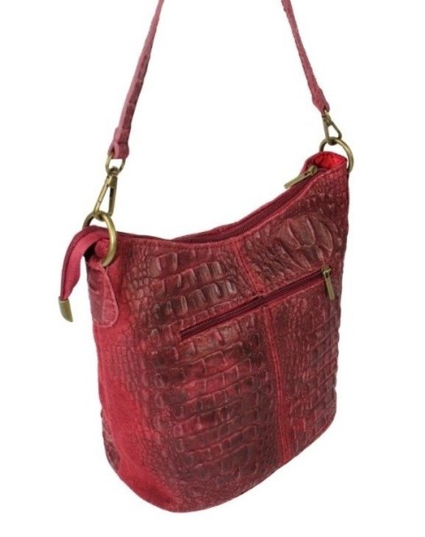 Torebka Skórzana LUKA CROCO MOKKA 26-027 Skóra Naturalna BORDOWA Mozajka 27 x 24 x 16 [cm]