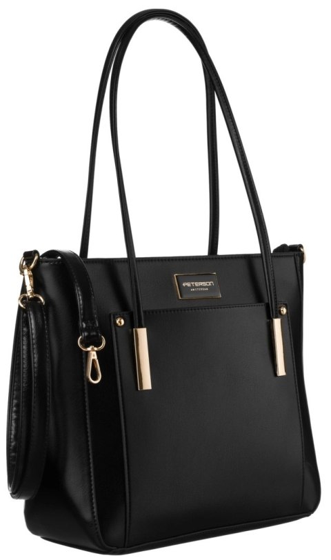 Torebka Ze Skóry Włoskiej Peterson Elegancki Stylowy Kuferek PTN 072-03 CZARNA 37 x 30 x 12 [cm]