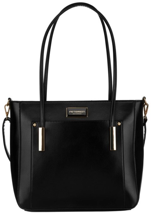 Torebka Ze Skóry Włoskiej Peterson Elegancki Stylowy Kuferek PTN 072-03 CZARNA 37 x 30 x 12 [cm]