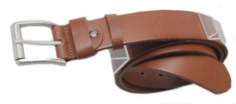 Pasek Męski Skórzany Arucce (PL) Skóra Licowa EXTRA 40 mm JASNY BRĄZOWY Gładki Klamra Tradycyjna (Z ROLKĄ)